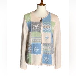 Charter Club 100% lambswool cardigan with snowflakes Size Large